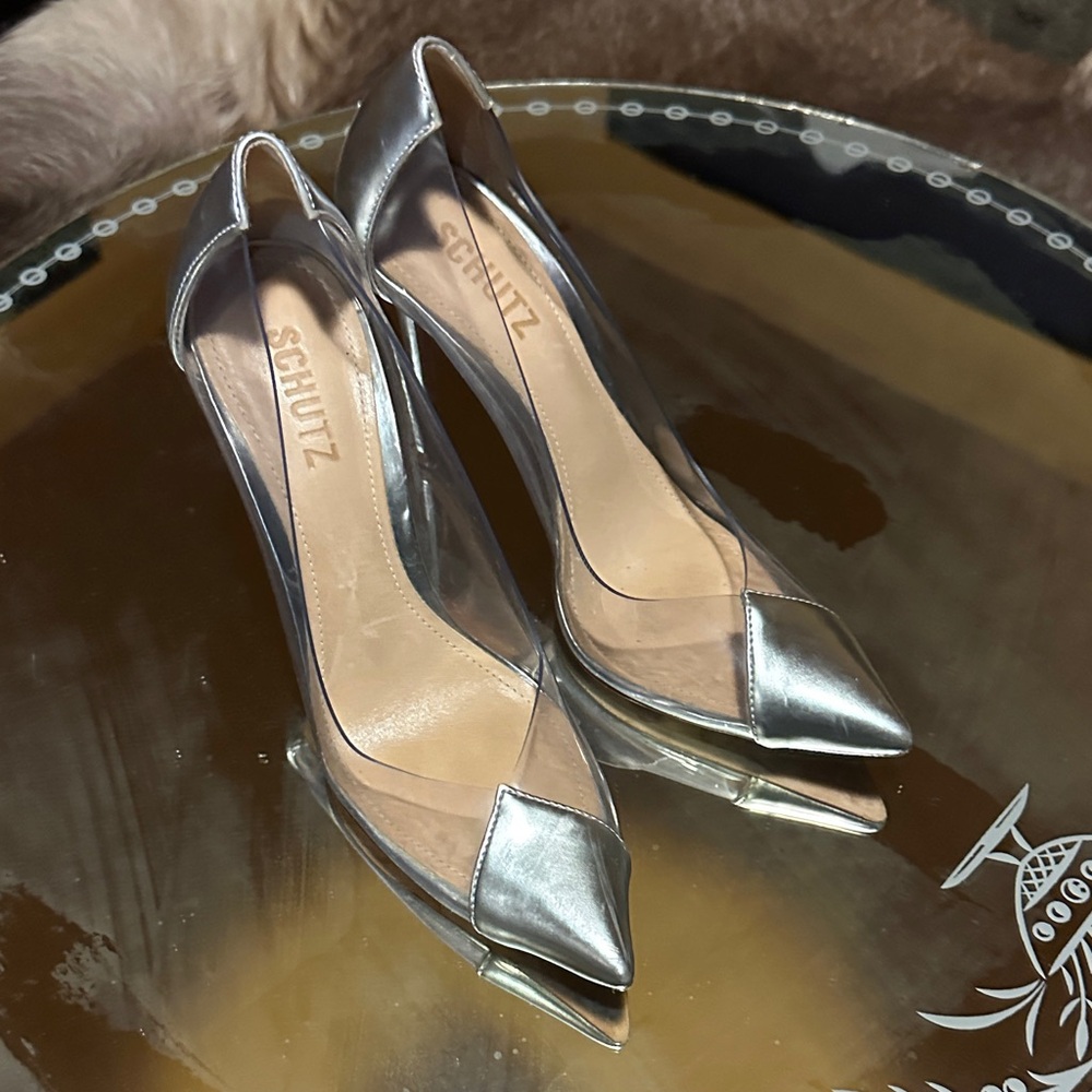 Schutz Metallic Silver Heels